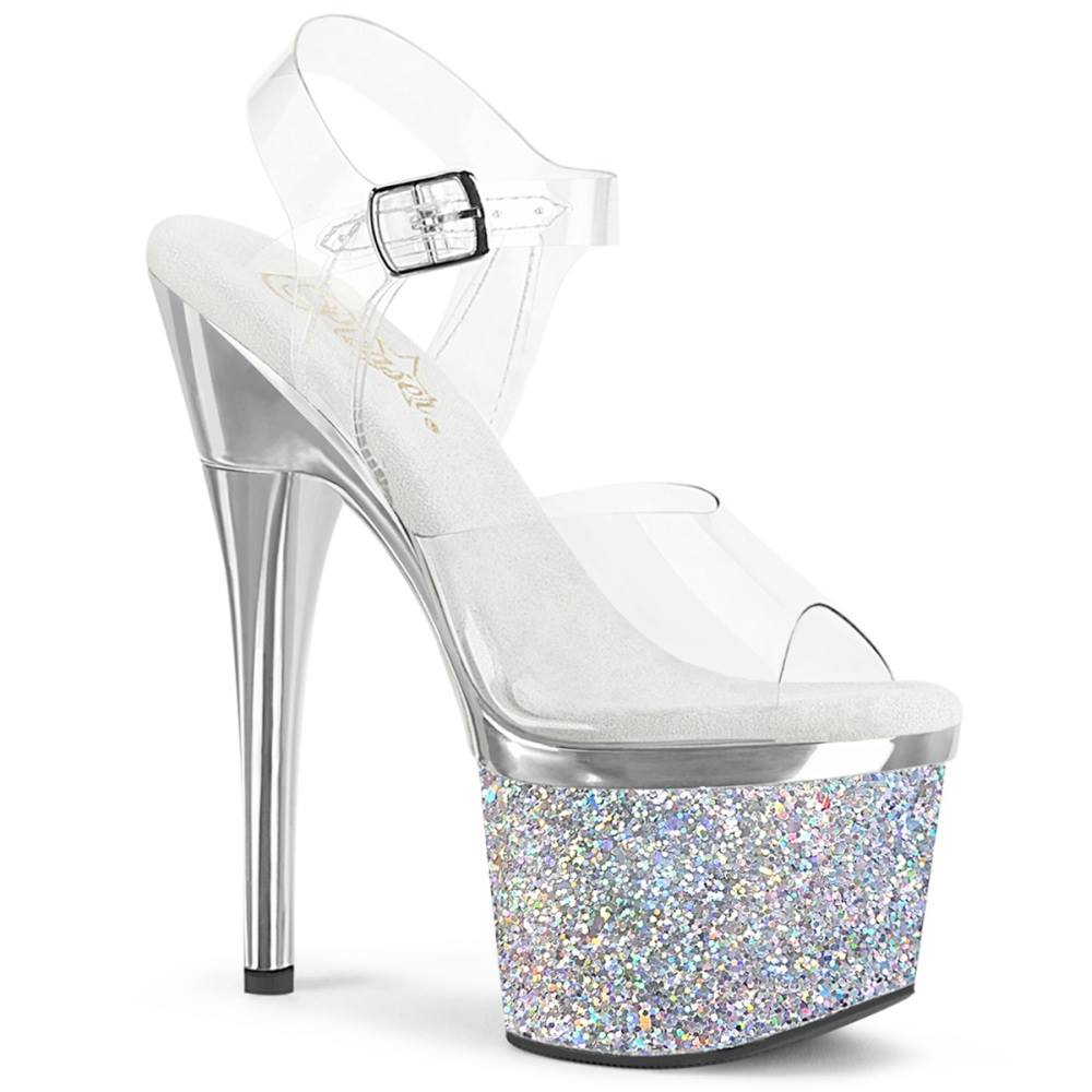 Pleaser - ESTEEM708CHLG Sandale à bride à la cheville, Pole dance chaussures - Chaussures de pole dance - Couleur argent/Blanc Product image